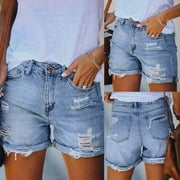 Women Jean Shorts Clearance Summer Hot Denim Shorts for Women Mid Rise Bermuda Frayed Ladies Jean Shorts Sale Today's